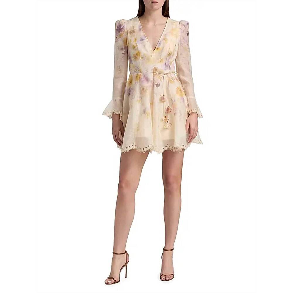 Zimmermann Floral Mini Dress - Cream and Purple